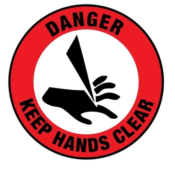 Danger Keep Hands Clear Floor Sign 16in Diameter Non Slip Floor Sign